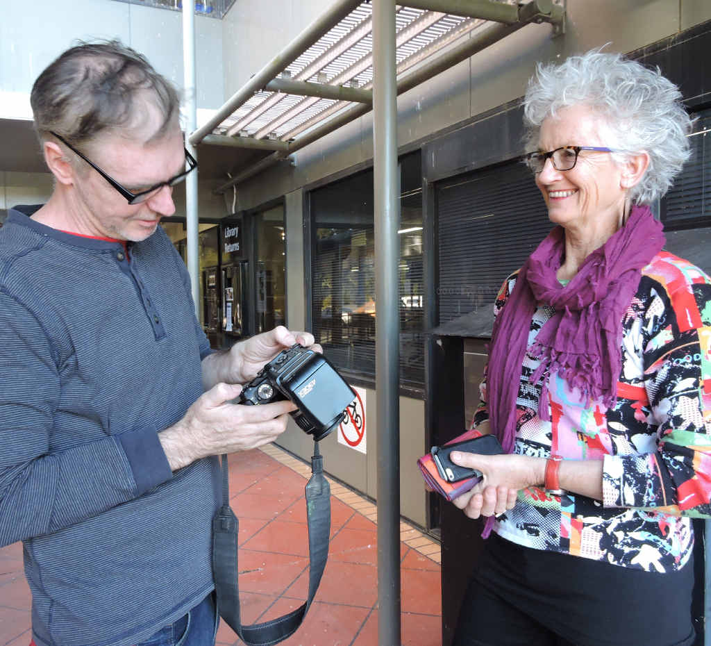 Truus Meulenbroeks sharing in a laugh post-portrait shot with artist Robert Fenton. Truus Meulenbroeks sharing in a laugh post-portrait shot with artist Robert Fenton.